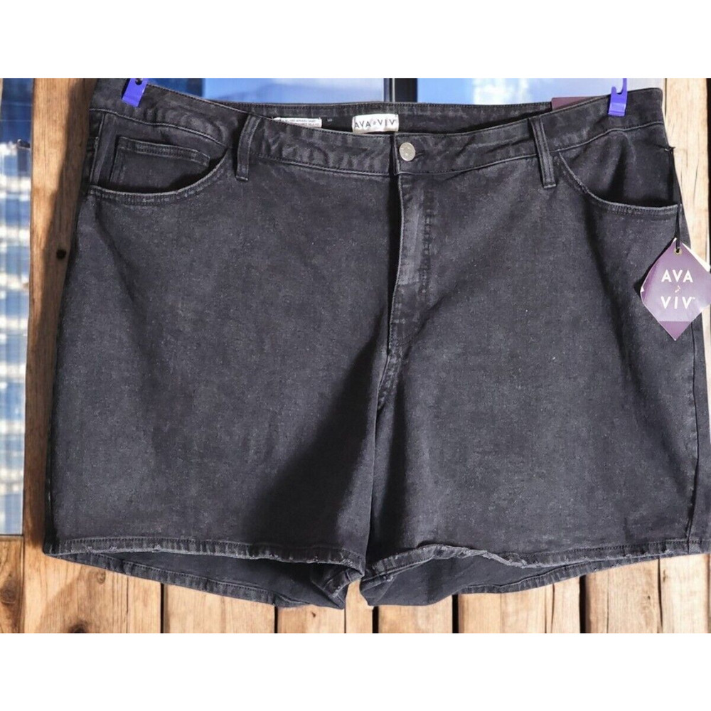 Ava & Viv Womens 26 Plus Black Bermuda Jean Shorts High Rise Denim Relaxed NWT - Picture 7 of 10